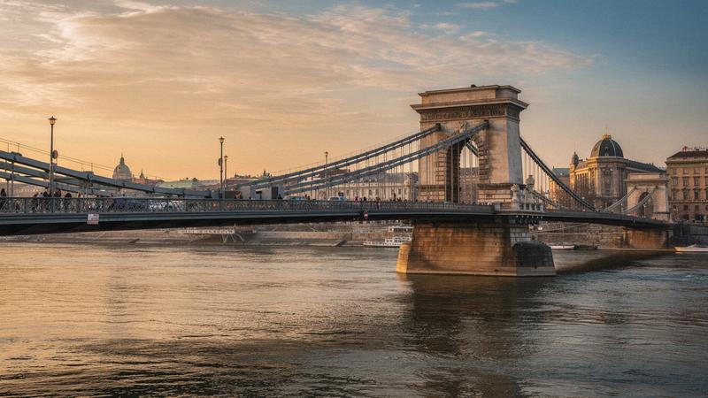 Chain Bridge over the Danube in Budapest at golden hour